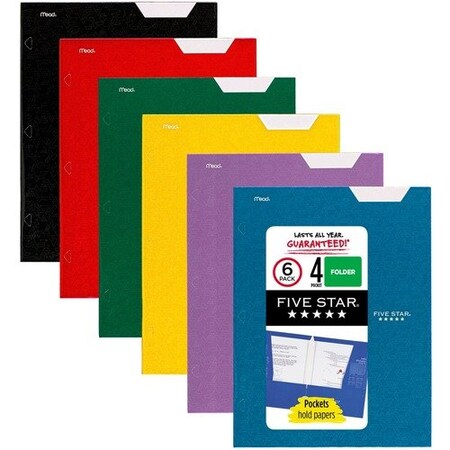 Mead Products Five Star 38056, Four-Pocket Portfolio, 8 1/2 X 11, Assorted Colors, Trend Design, 6, 6PK MEA38056